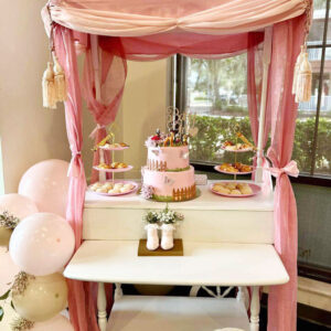 sweet cart with pink canopy