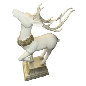 2 white and gold reindeer statues